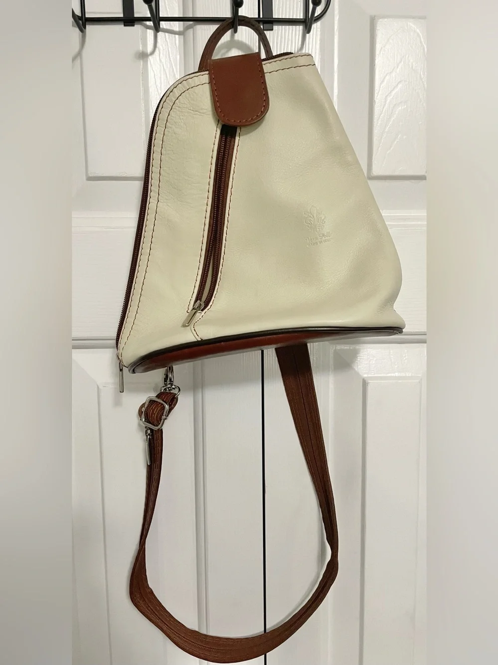 Vera Pelle Cream and Brown Leather Backpack Sling